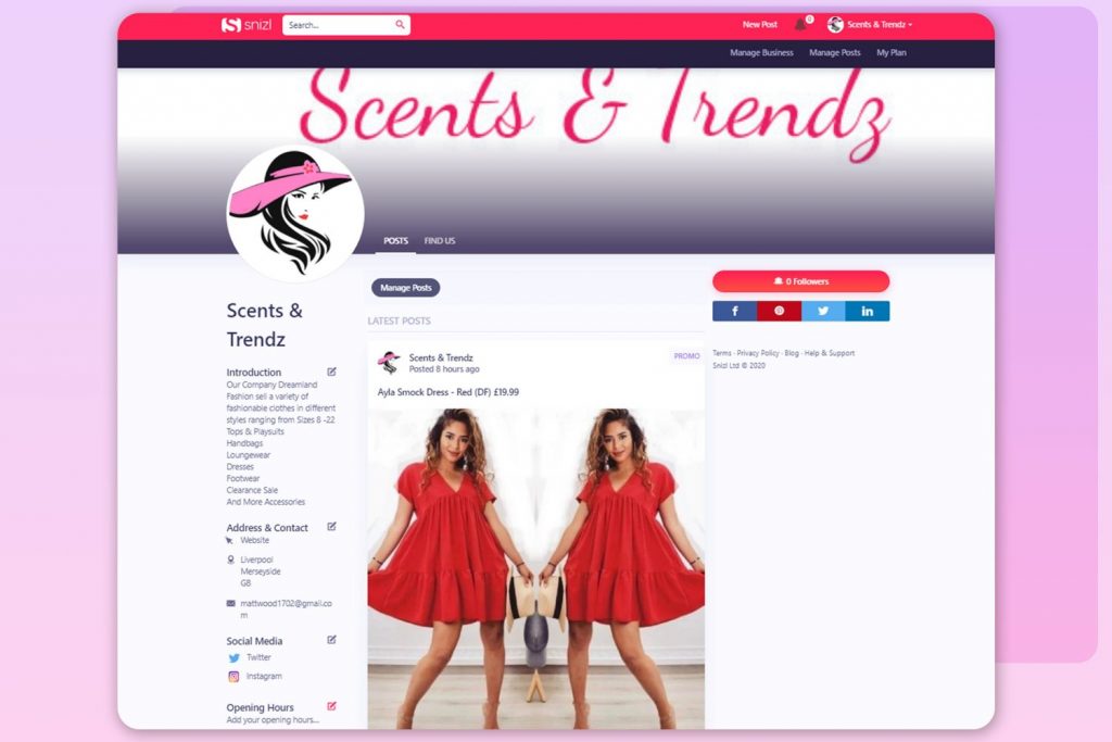 With clear business page information, Scents & Trendz' on Snizl experience higher customer interaction.