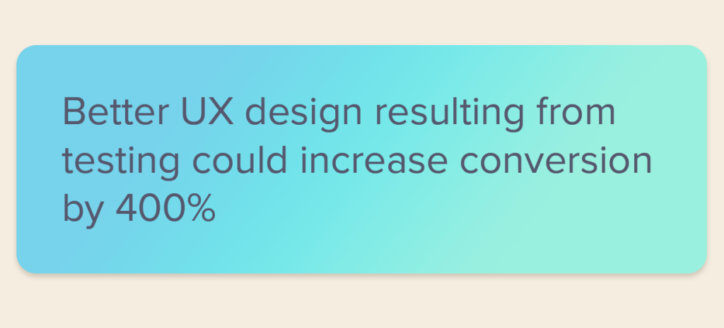 Better UX design resulting from testing could increase conversion by 400%